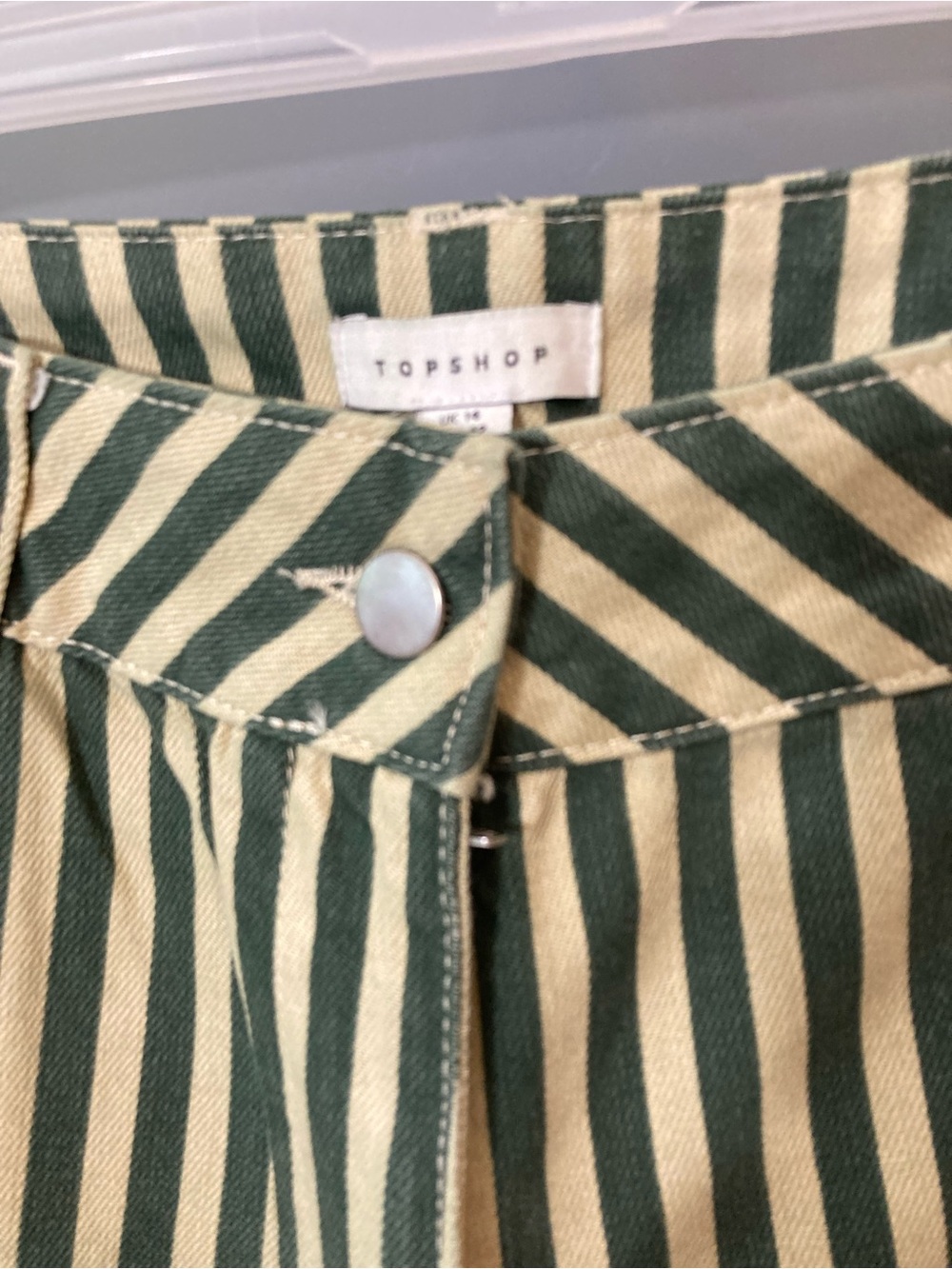 Topshop pinstripe banana wide leg pants in khaki - size 10 - Picture 5 of 13